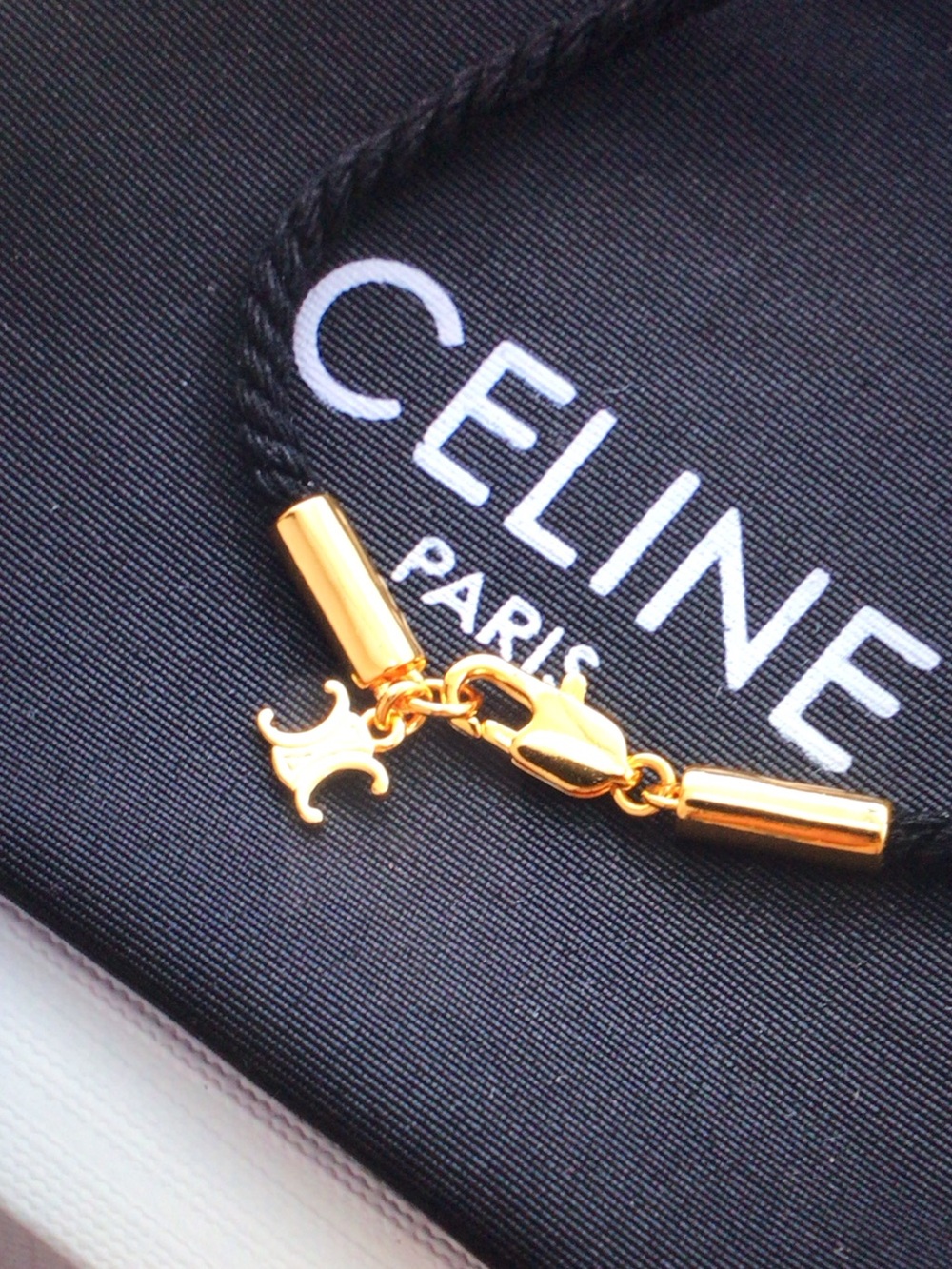 Celine Gold Teardrop Pendant Necklace with Black Cord - Picture 6 of 6
